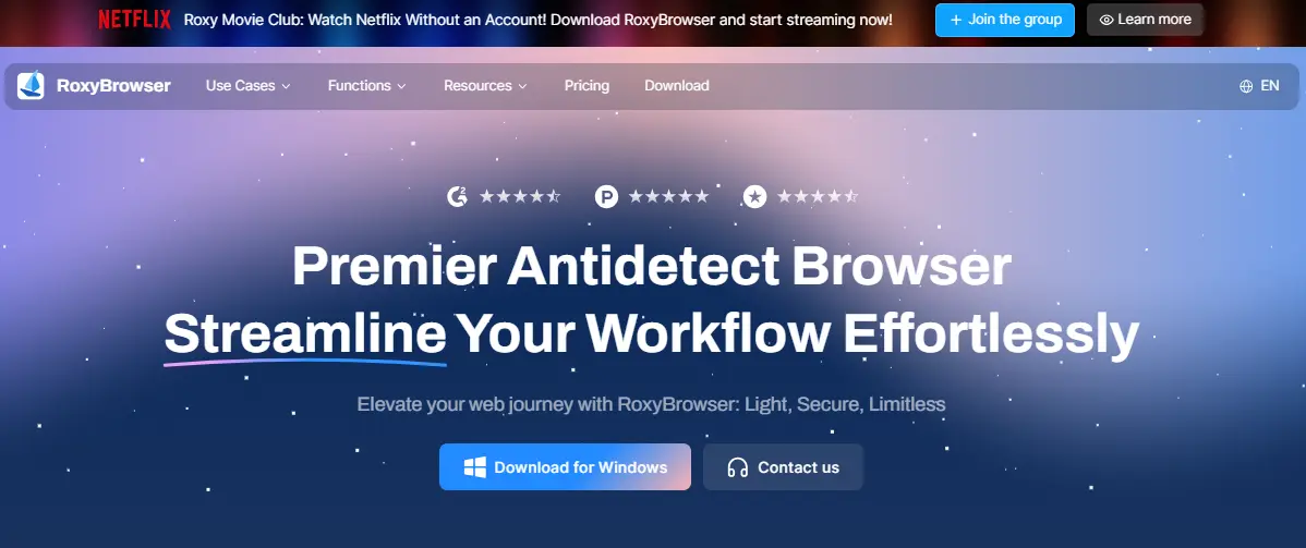 RoxyBrowser with Netflix Space.webp